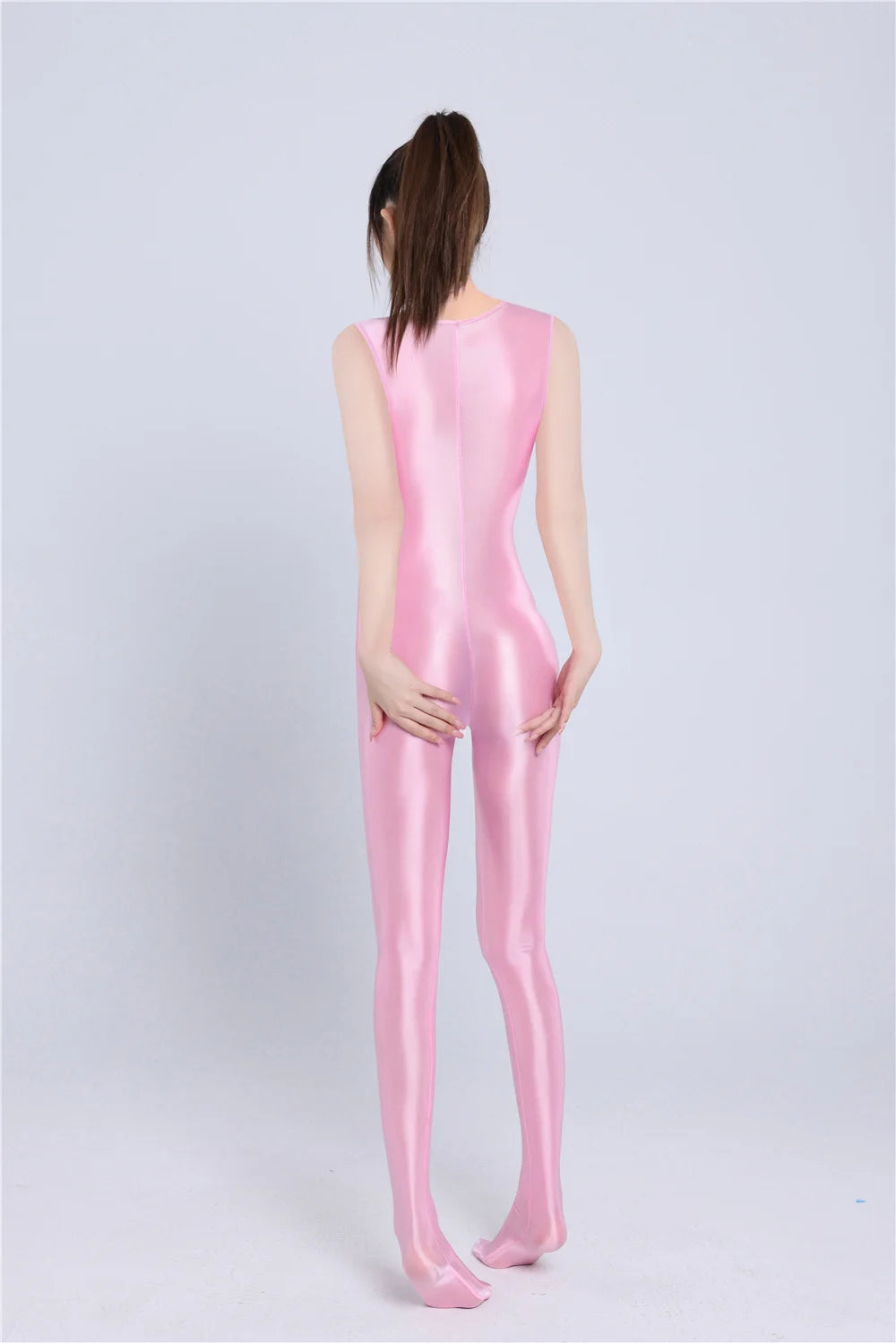 Sexy Women Yoga Shaper Dance Wear Oil Glossy Shiny Elastic Bodysuit Sheer See Through Satin Shapping Tights Candy Color