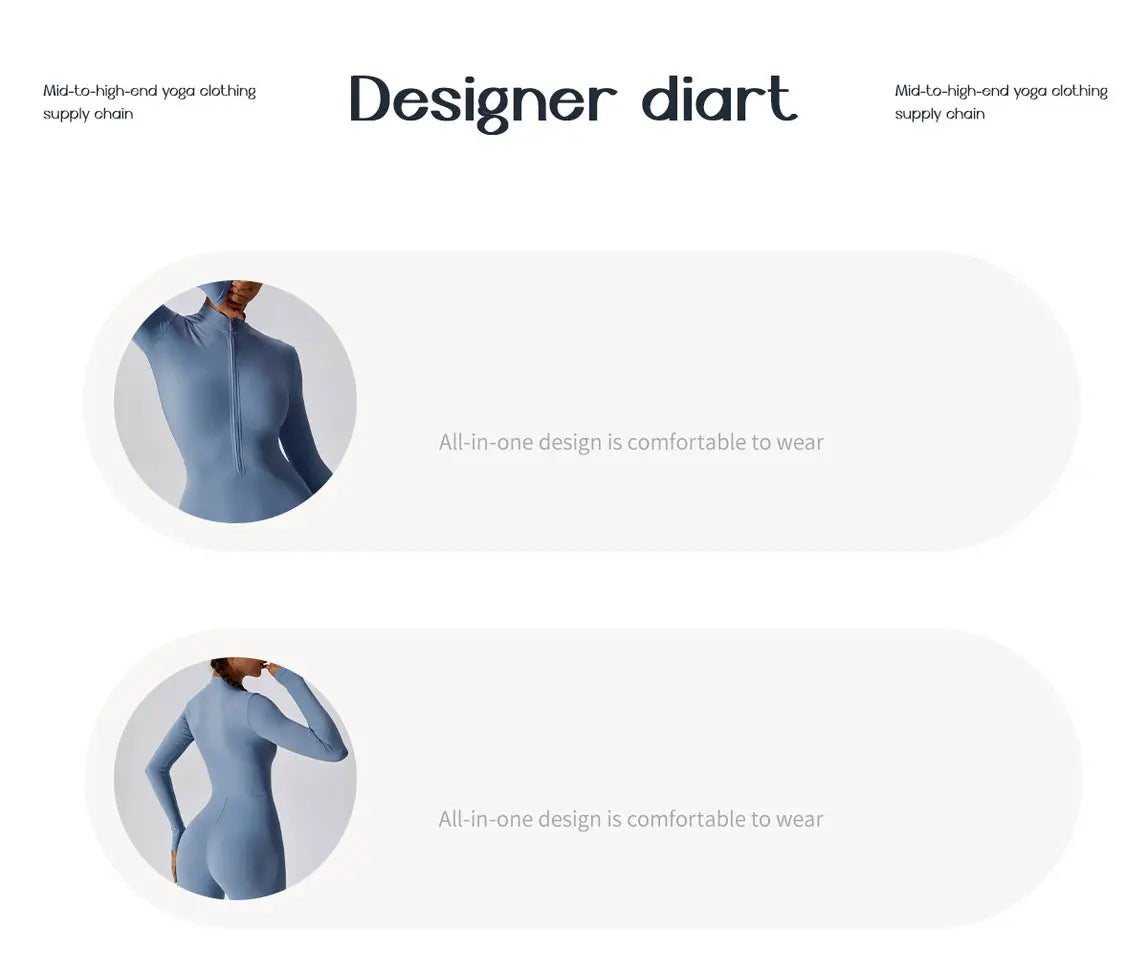 Women's Jumpsuits One-Piece Suit Zipper Long Sleeved Yoga Set Gym Push Up Workout Clothes Fitness Bodysuit Sportswear Tracksuit