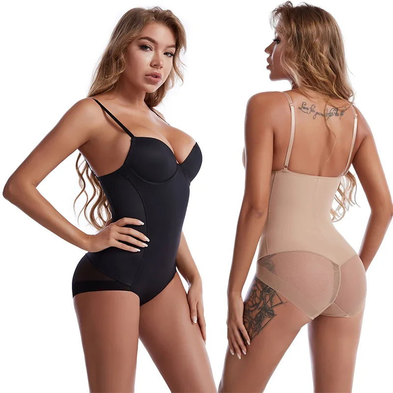 Shapewear Bodysuit for Women Slimming Body Shaper Waist Trainer Sexy V Neck Underwire Bra Jumpsuit Tummy Control Smooth Bodywear