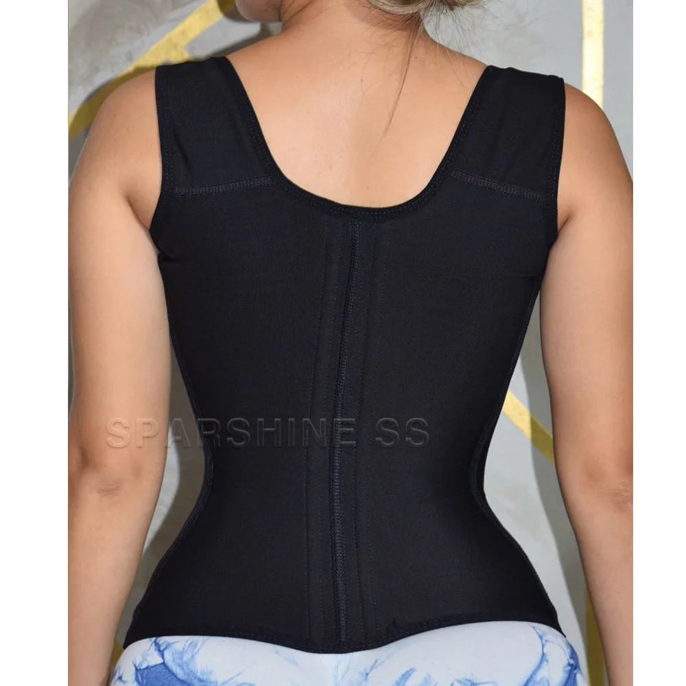 Fajas Colombianas Women Double Compression Body Shaper Shapewear Vest Tops Waist Trainer Corset Adjustable Zipper and Hook-eyes