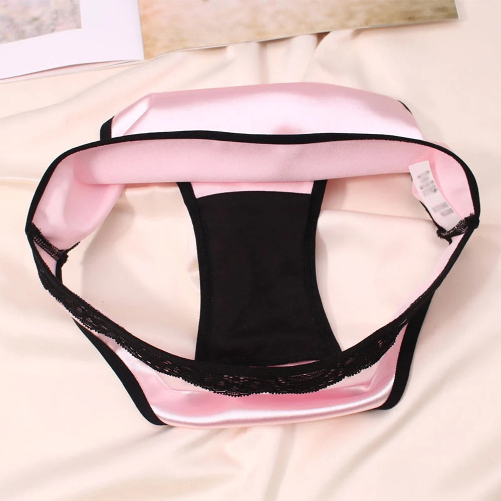 Women Underwear Luxury Comfortable Breathable Low Waist Lace Edge Soft Triangle Pants Silk Satin Underwear Knickers Briefs