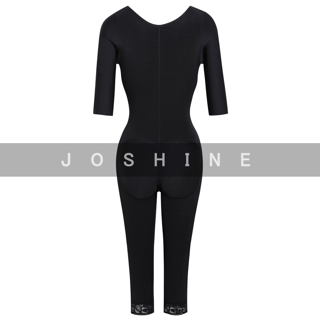 Full Body Shapewear With Sleeves Knee Length Shorts Butt Lift Up Tigh Slimming Front Hooks Waist Trainer Shapewear for Women