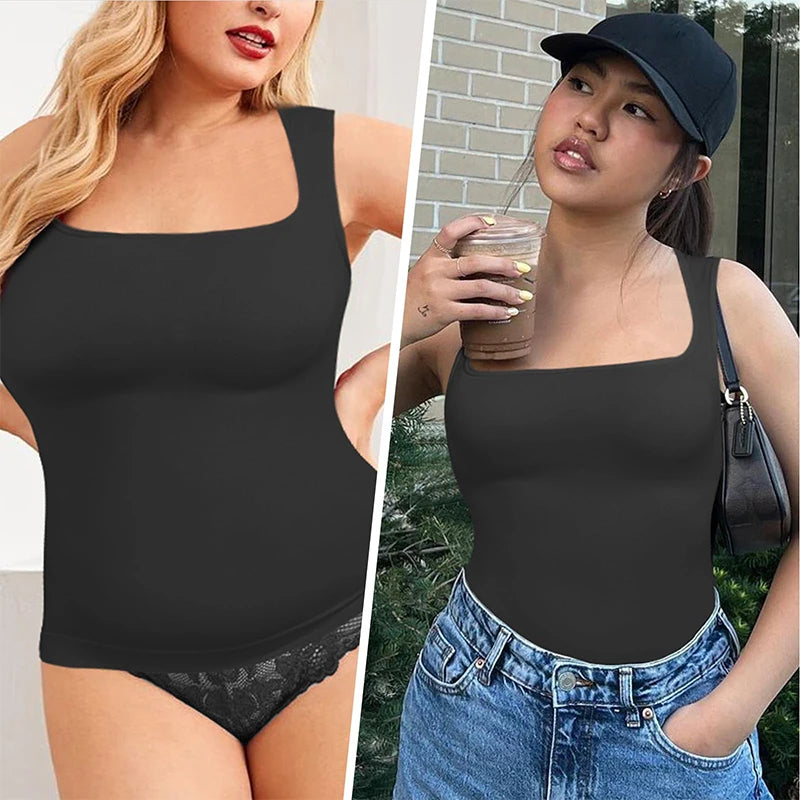 1/2 PCS Shapewear Tummy Control Tank Top Compression Tanks for Women Square Neck Seamless Body Shaper Camisole Cami Tops