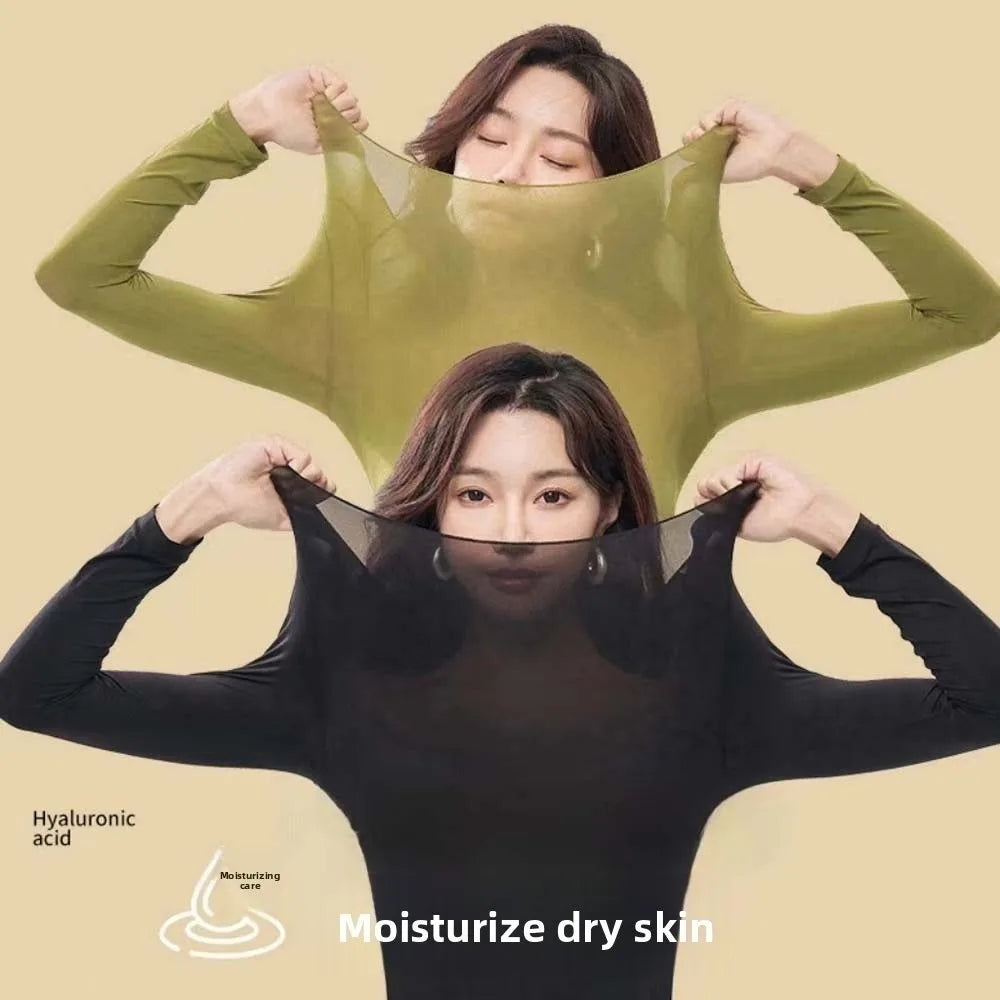 Ultra Thin Women Thermal Clothes Round Neck Tops and Pants Set Thermal Underwear Lingerie Invisible Warmth Long Pants Undershirt