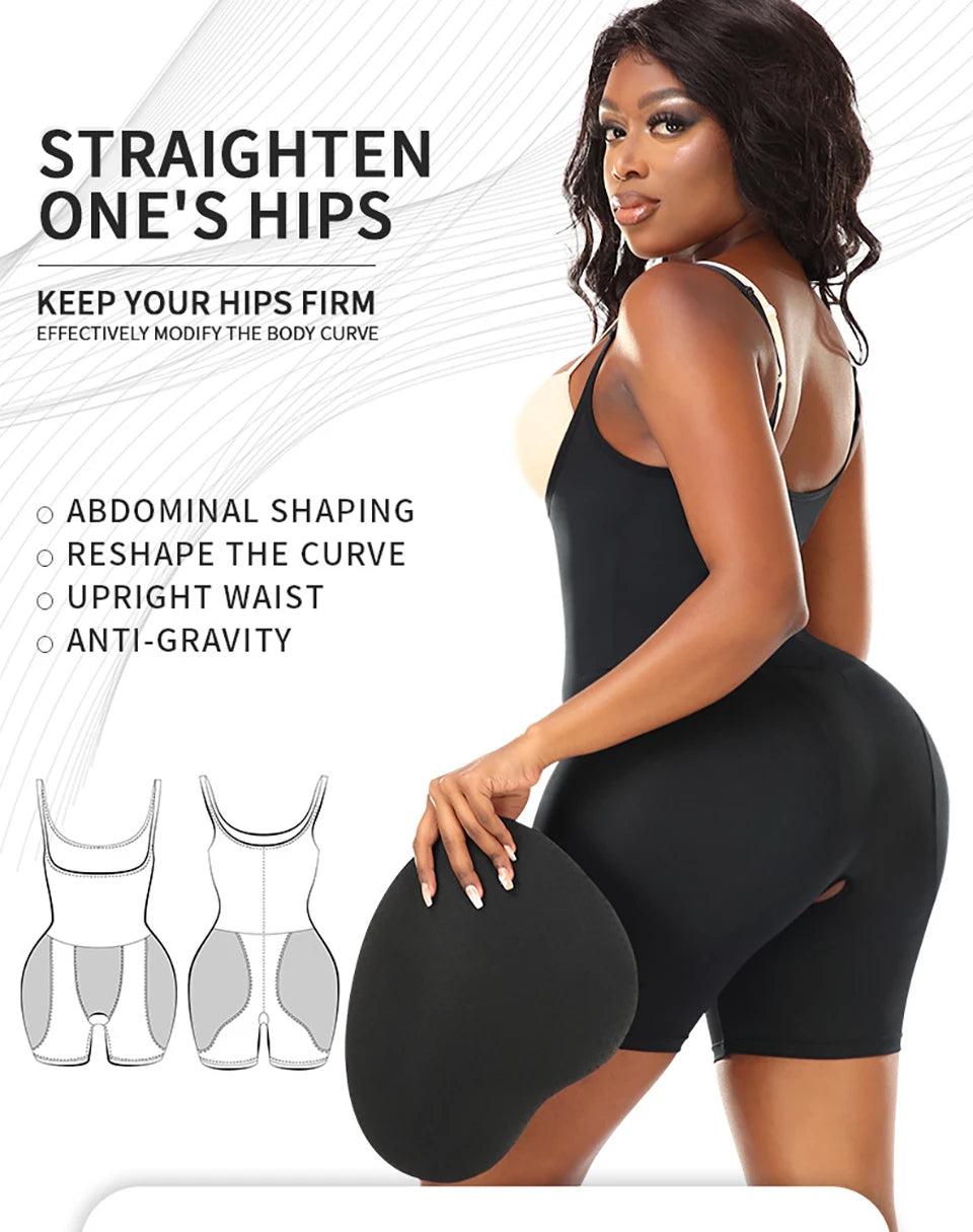 Women Upgraded Butt Lifing Shapewear Hourglass Body Shaper Bodysuit with Side Hip Pads Booty Enhancer Tummy Control Corset Fajas