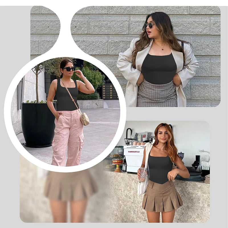 1/2 PCS Shapewear Tummy Control Tank Top Compression Tanks for Women Square Neck Seamless Body Shaper Camisole Cami Tops