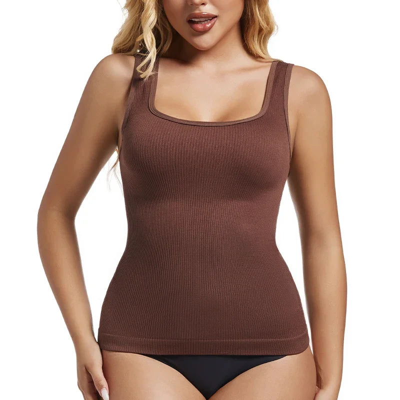 1/2 PCS Shapewear Tummy Control Tank Top Compression Tanks for Women Square Neck Seamless Body Shaper Camisole Cami Tops