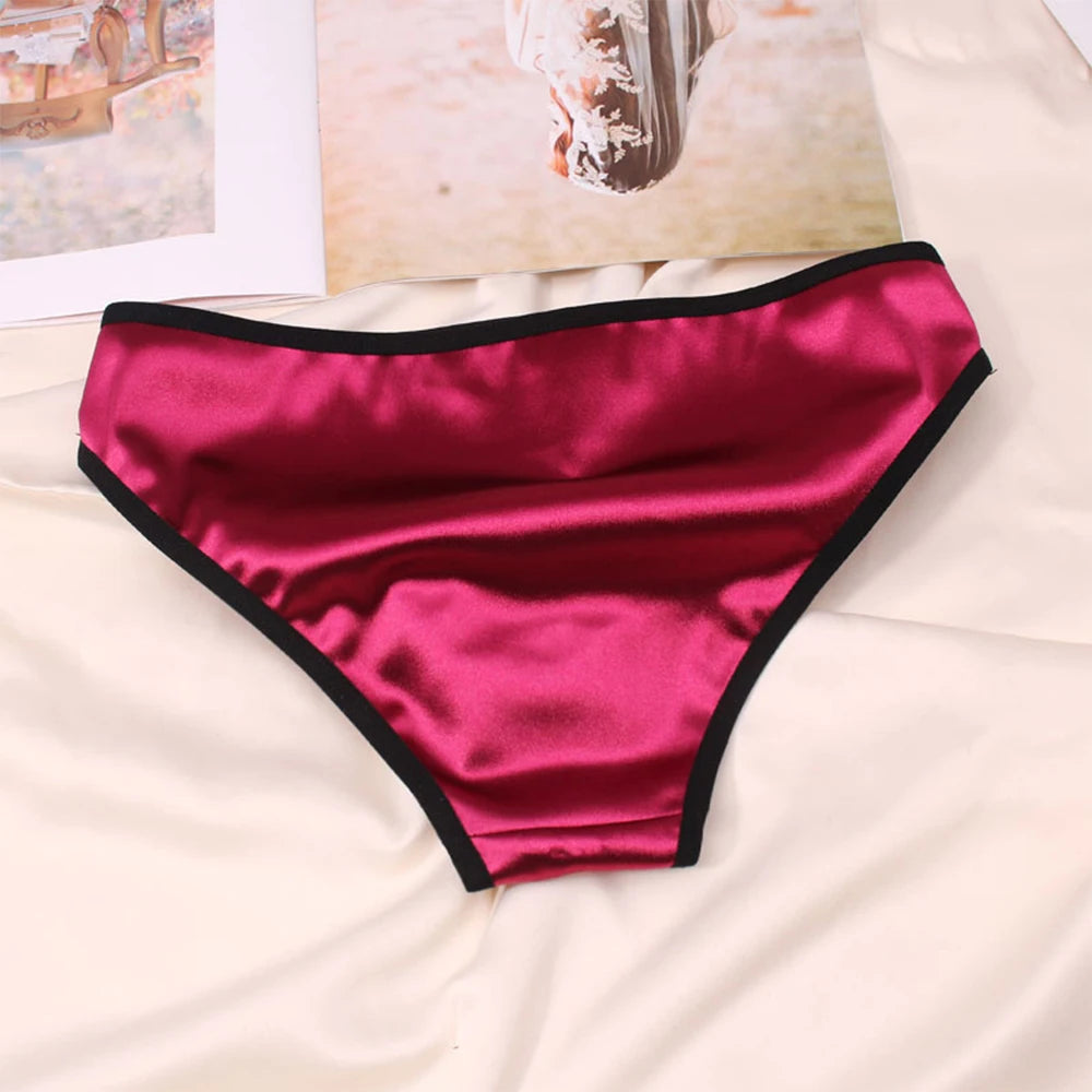Women Underwear Luxury Comfortable Breathable Low Waist Lace Edge Soft Triangle Pants Silk Satin Underwear Knickers Briefs