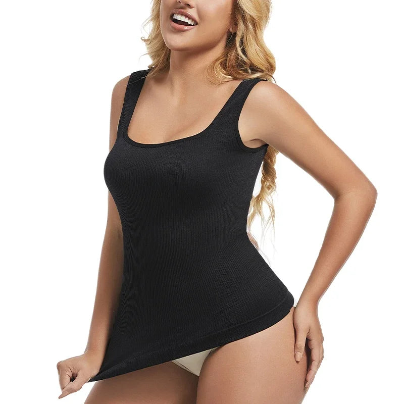 1/2 PCS Shapewear Tummy Control Tank Top Compression Tanks for Women Square Neck Seamless Body Shaper Camisole Cami Tops