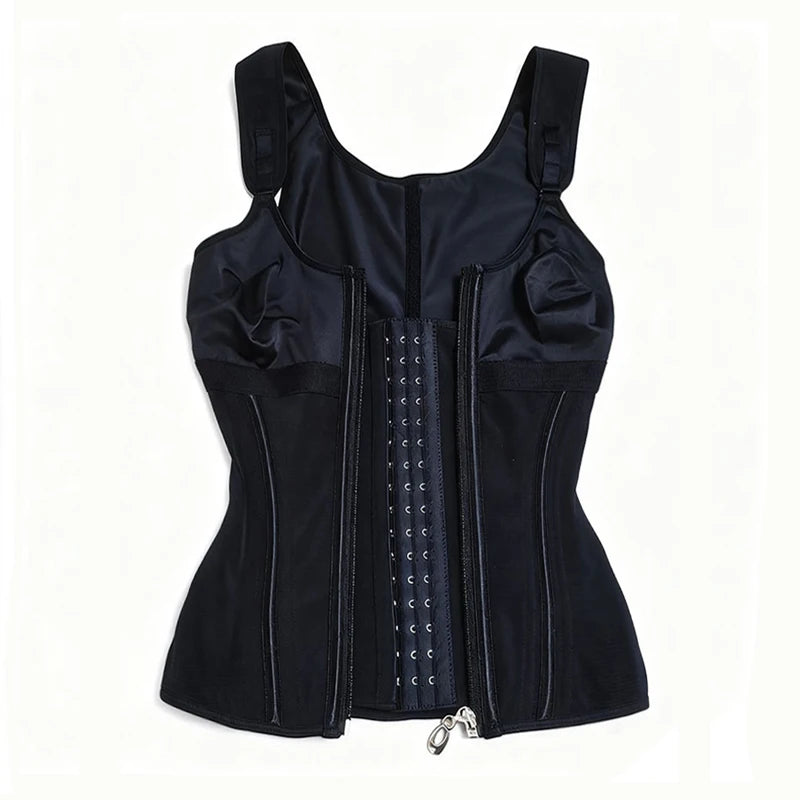 Shapewear Women Colombian Fajas Waist Trainer Tummy Control Vest Body Shaper 17 Steel Bones 3-Row Hooks Zipper Adjustable Strap