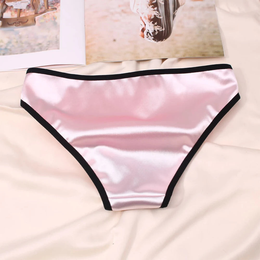 Women Underwear Luxury Comfortable Breathable Low Waist Lace Edge Soft Triangle Pants Silk Satin Underwear Knickers Briefs
