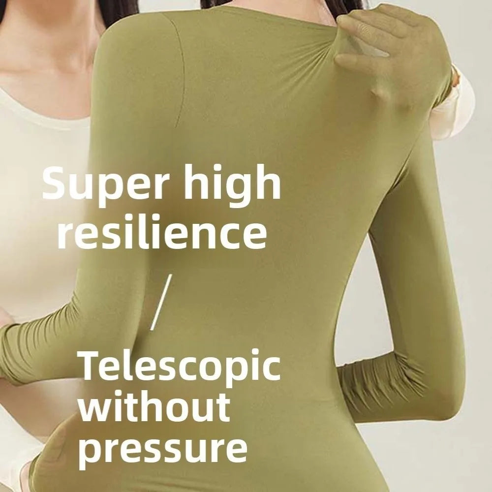Ultra Thin Women Thermal Clothes Round Neck Tops and Pants Set Thermal Underwear Lingerie Invisible Warmth Long Pants Undershirt
