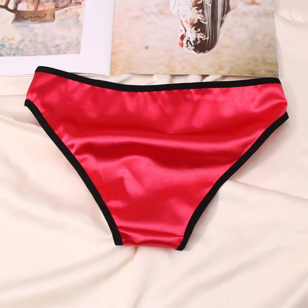 Women Underwear Luxury Comfortable Breathable Low Waist Lace Edge Soft Triangle Pants Silk Satin Underwear Knickers Briefs