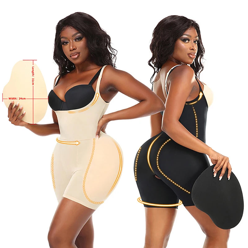 Women Upgraded Butt Lifing Shapewear Hourglass Body Shaper Bodysuit with Side Hip Pads Booty Enhancer Tummy Control Corset Fajas