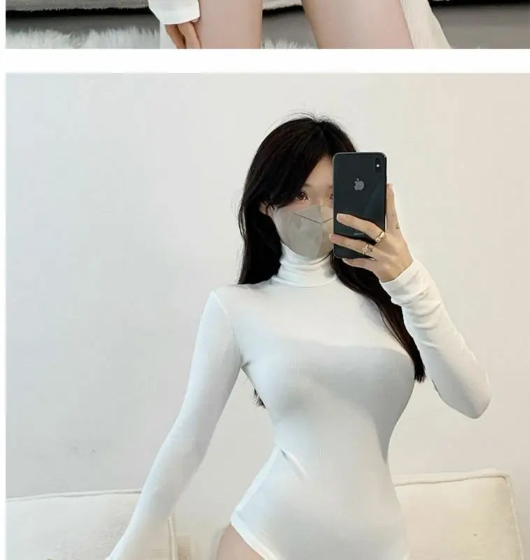 Women's Round Collar Elastic Bodysuit Long Sleeve Jumpsuit Shapewear Shaper Lady Sexy Seamless Female  Clothes Autumn Winter