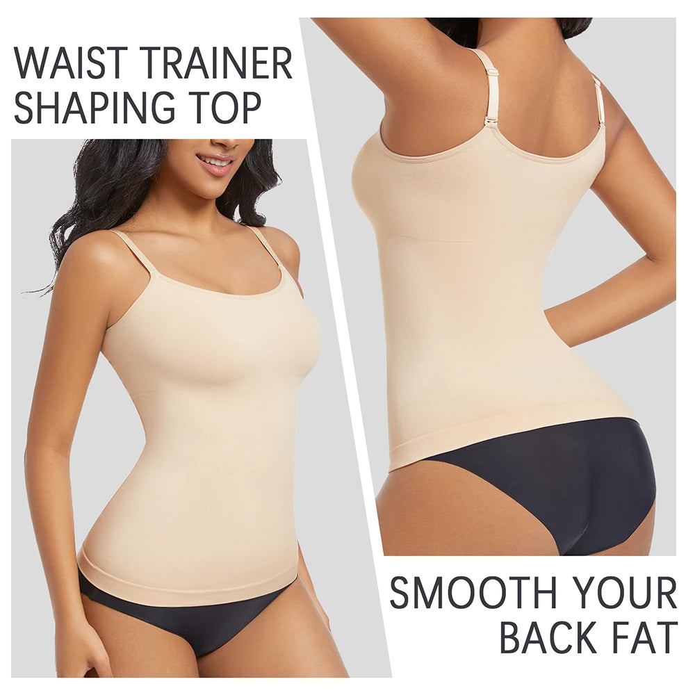 Women Shapewear Top Tummy Control Body Shaper Scoop Neck Compressions Cami Vest mit  Straps Shaping Camisole Shirt Slim Vest