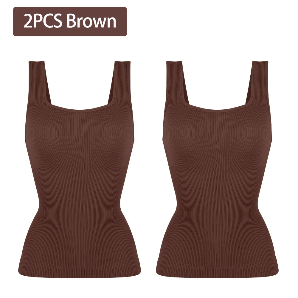 1/2 PCS Shapewear Tummy Control Tank Top Compression Tanks for Women Square Neck Seamless Body Shaper Camisole Cami Tops