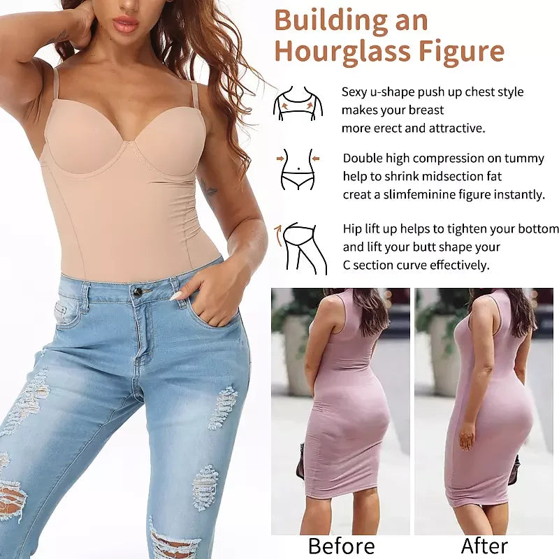 Shapewear Bodysuit for Women Slimming Body Shaper Waist Trainer Sexy V Neck Underwire Bra Jumpsuit Tummy Control Smooth Bodywear