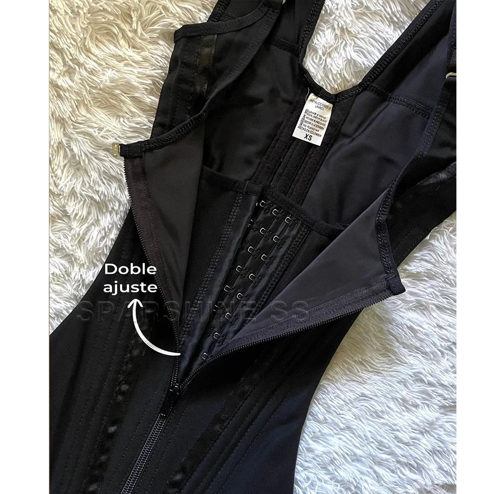Fajas Colombianas Women Double Compression Body Shaper Shapewear Vest Tops Waist Trainer Corset Adjustable Zipper and Hook-eyes