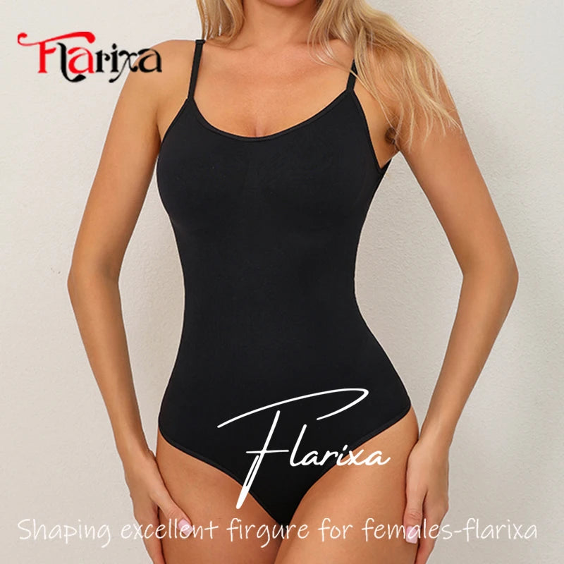 Flarixa Seamless Shapewear Bodysuit for Women Faja Full Body Shaper Thong Soft Body Shaping Sculpting Breast Slimming Underwear