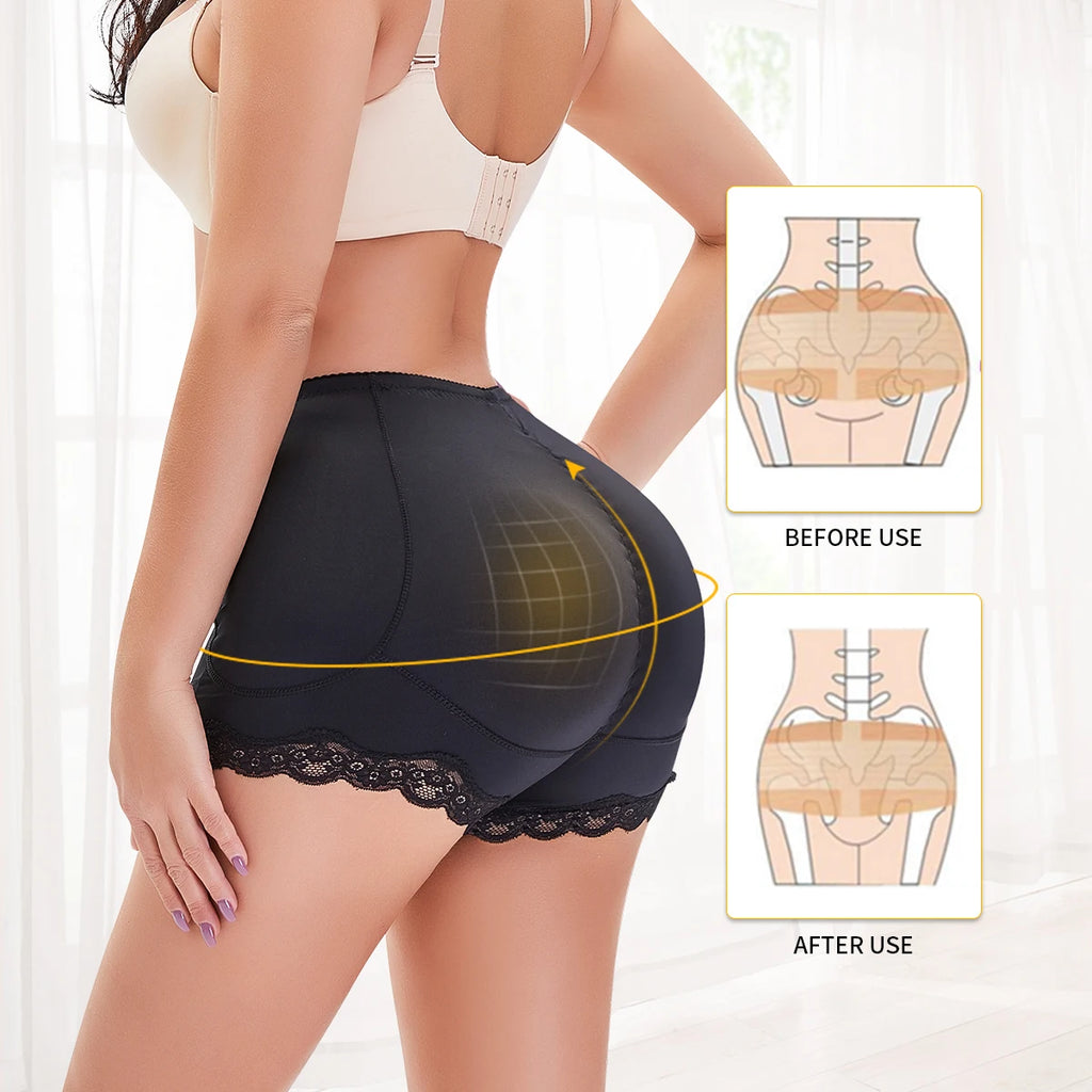 Women Padded Butt and Hip Shapewear Fake Ass Butt Pads Buttocks Panties with Lace Sexy Butt Push Up Panty Body Shaper Shorts