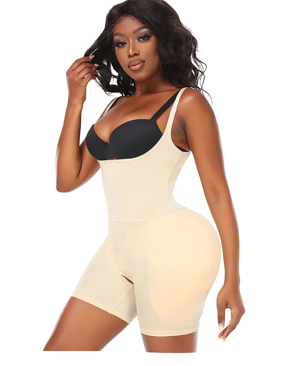 Women Upgraded Butt Lifing Shapewear Hourglass Body Shaper Bodysuit with Side Hip Pads Booty Enhancer Tummy Control Corset Fajas