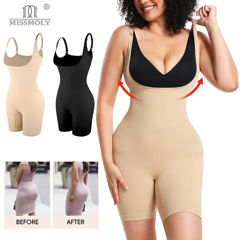 Shapewear Bodysuit for Women Underbust Full Body Shaper Slimming Short Tummy Control Waist Trainer Open Crotch Corset Fajas