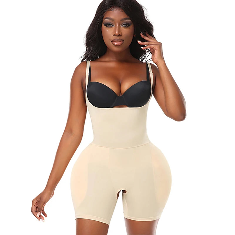 Women Upgraded Butt Lifing Shapewear Hourglass Body Shaper Bodysuit with Side Hip Pads Booty Enhancer Tummy Control Corset Fajas