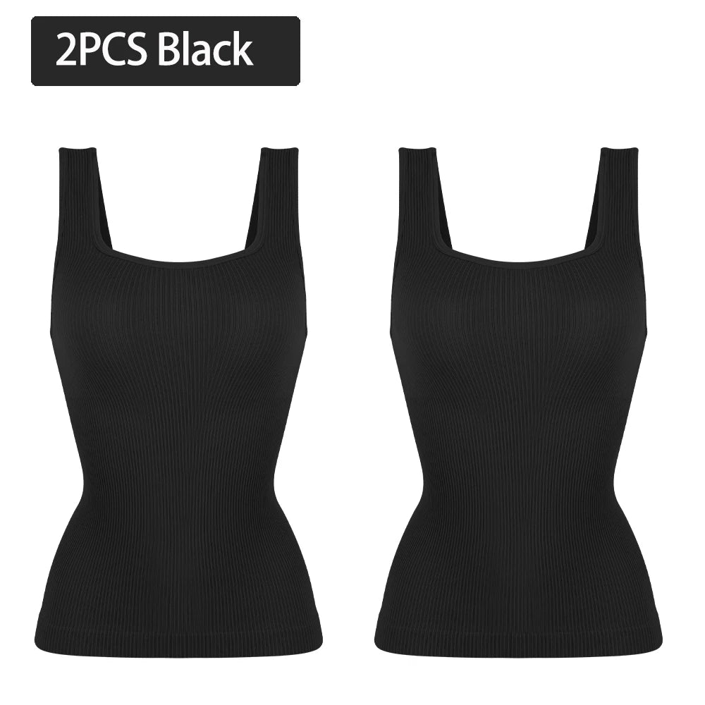 1/2 PCS Shapewear Tummy Control Tank Top Compression Tanks for Women Square Neck Seamless Body Shaper Camisole Cami Tops