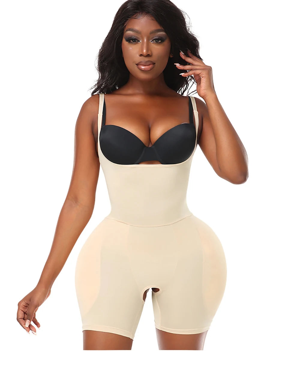 Women Upgraded Butt Lifing Shapewear Hourglass Body Shaper Bodysuit with Side Hip Pads Booty Enhancer Tummy Control Corset Fajas