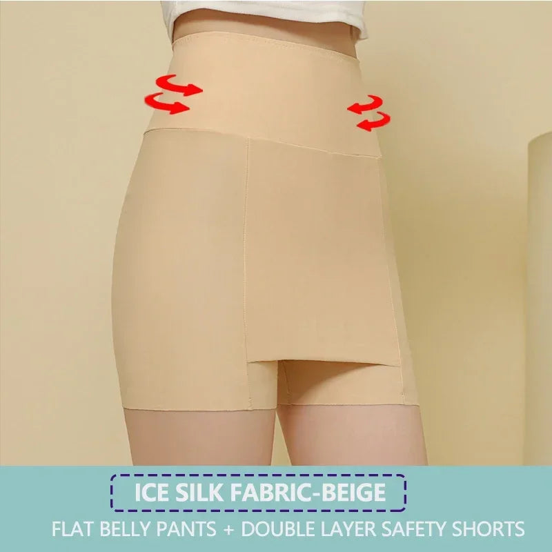 Women's High Waist Shorts | Ice Silk Seamless Underwear | Tummy Control Shapewear | Double Layer Safety Pants | Breathable Fabri