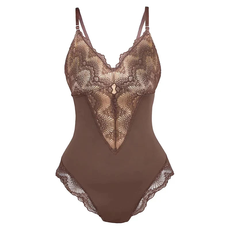 Women's Shapewear Body Shaper Sexy Lace V Neck Bodysuits OpenBody Suit Sexy Jumpsuit Underwear Lingerie