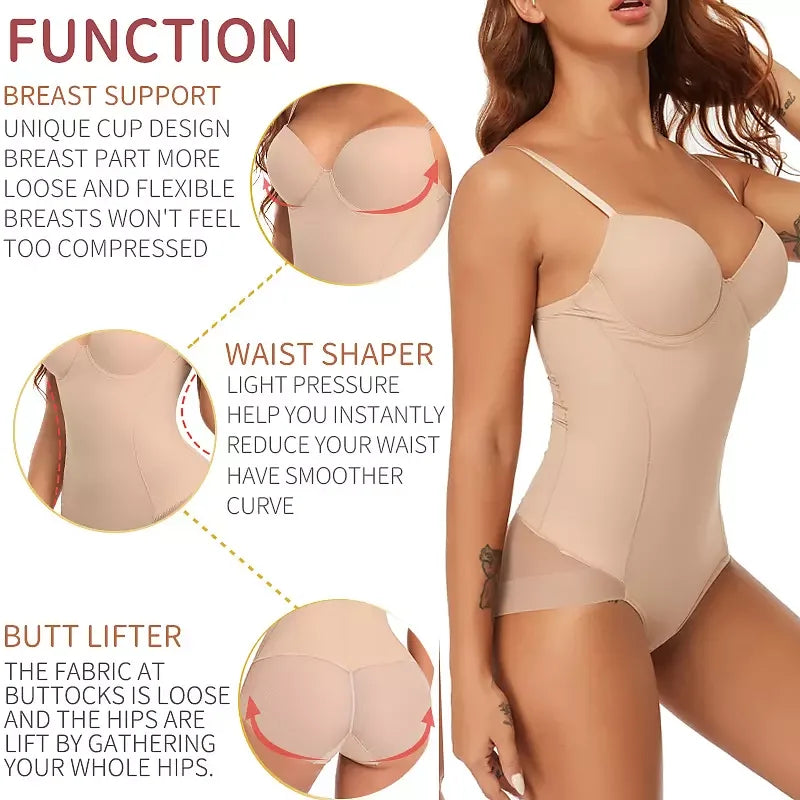 Shapewear Bodysuit for Women Slimming Body Shaper Waist Trainer Sexy V Neck Underwire Bra Jumpsuit Tummy Control Smooth Bodywear