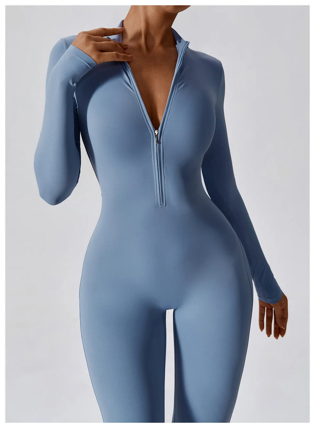 Women's Jumpsuits One-Piece Suit Zipper Long Sleeved Yoga Set Gym Push Up Workout Clothes Fitness Bodysuit Sportswear Tracksuit