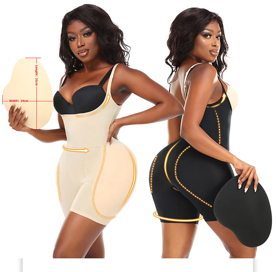 Women Upgraded Butt Lifing Shapewear Hourglass Body Shaper Bodysuit with Side Hip Pads Booty Enhancer Tummy Control Corset Fajas
