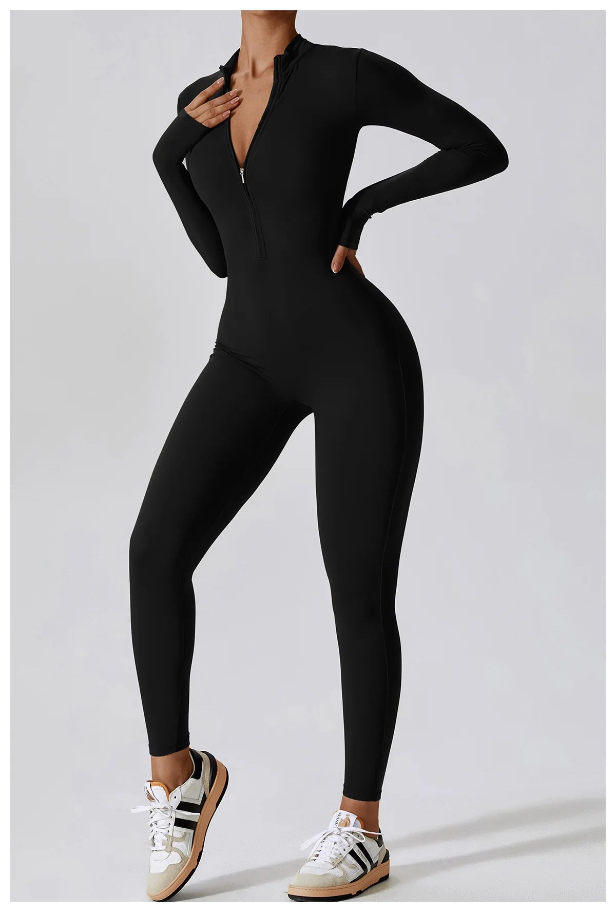 Women's Jumpsuits One-Piece Suit Zipper Long Sleeved Yoga Set Gym Push Up Workout Clothes Fitness Bodysuit Sportswear Tracksuit