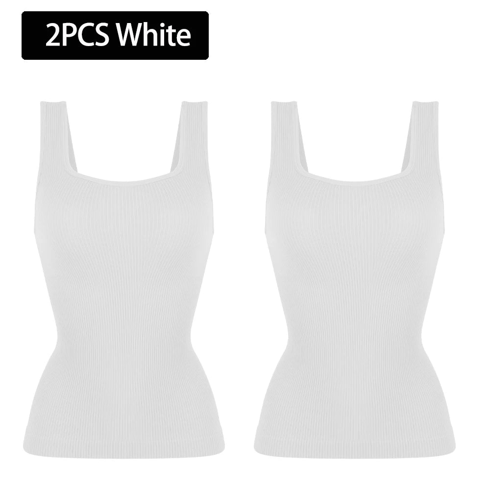 1/2 PCS Shapewear Tummy Control Tank Top Compression Tanks for Women Square Neck Seamless Body Shaper Camisole Cami Tops