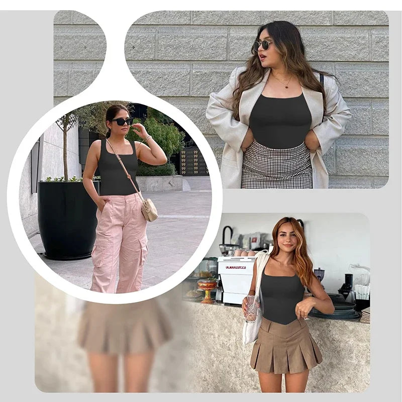 1/2 PCS Shapewear Tummy Control Tank Top Compression Tanks for Women Square Neck Seamless Body Shaper Camisole Cami Tops