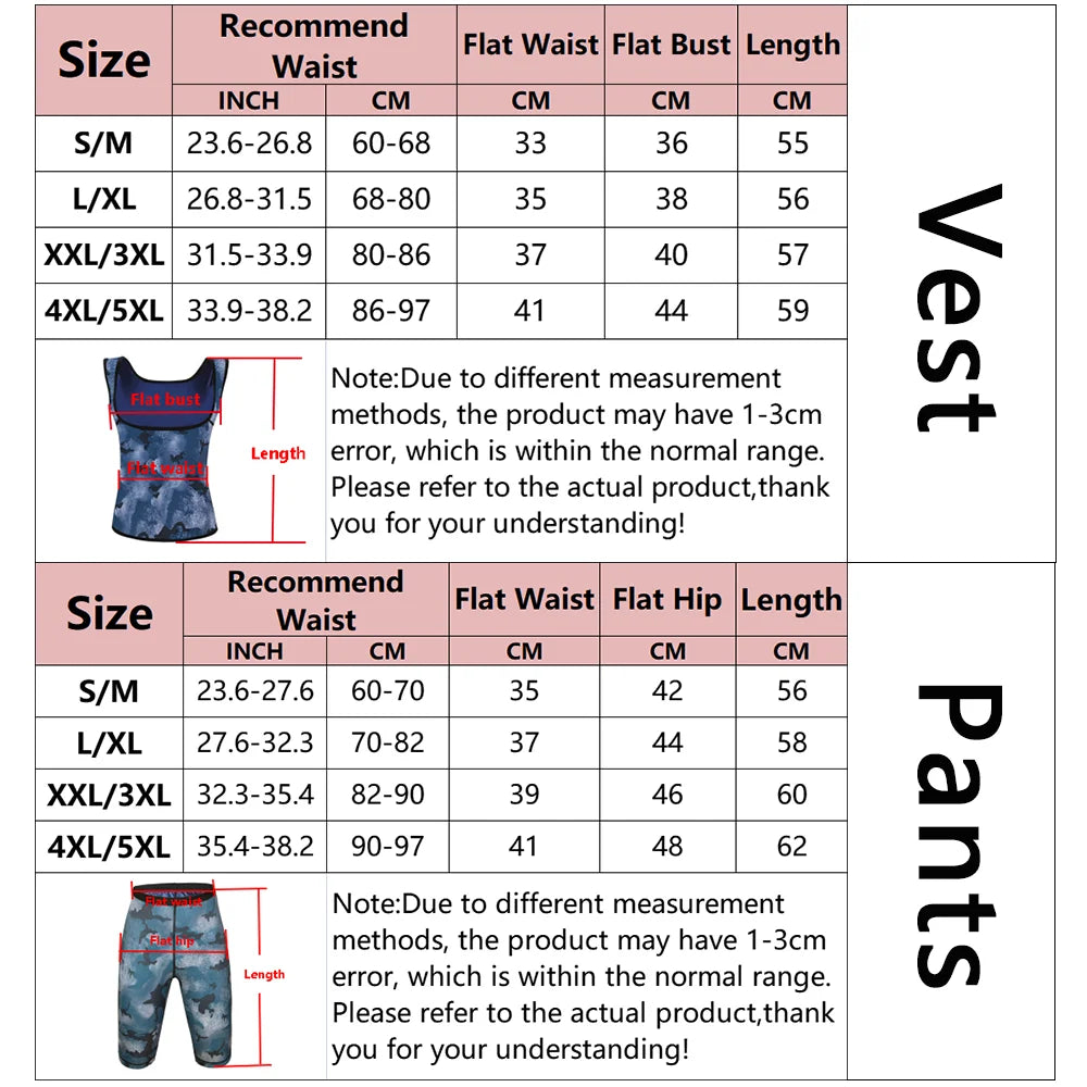 Women Camouflage Body Shaper Sweat Sauna Sets Fitness Vest Slimming Shorts Flat Tummy Pants Waist Trainer Shapewear Suits