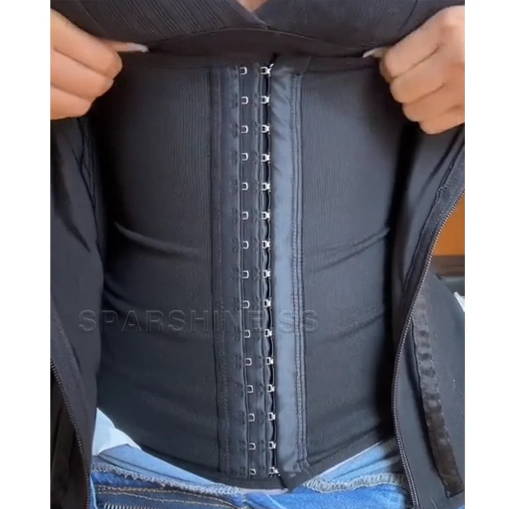 Fajas Colombianas Women Double Compression Body Shaper Shapewear Vest Tops Waist Trainer Corset Adjustable Zipper and Hook-eyes