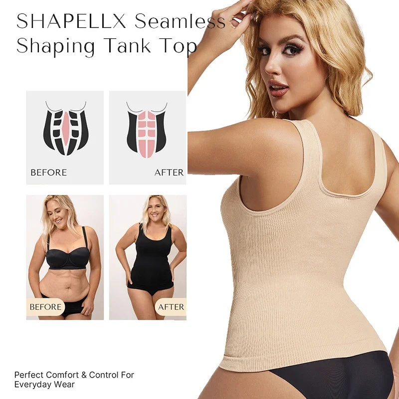 1/2 PCS Shapewear Tummy Control Tank Top Compression Tanks for Women Square Neck Seamless Body Shaper Camisole Cami Tops