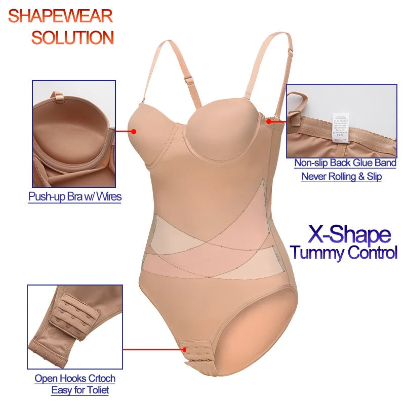 Women Summer New Plus Size Body Shaper Ladies With Steel Rims Bras Jumpsuit Dress Specific Strapless Seamless Shapewear