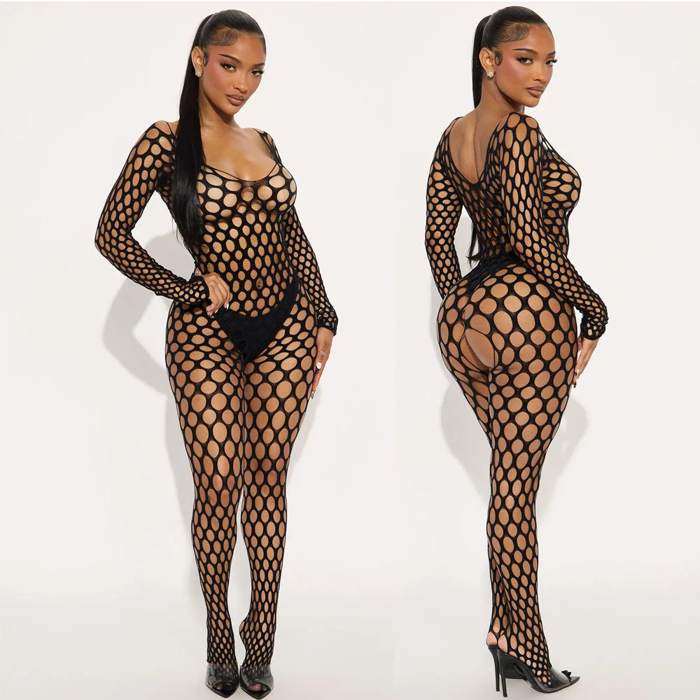Women Sex Underwear See Through Passion Lingerie Pantyhose Black Lace Bodysuit Mesh Stockings Open Crotch Bodystocking Hot