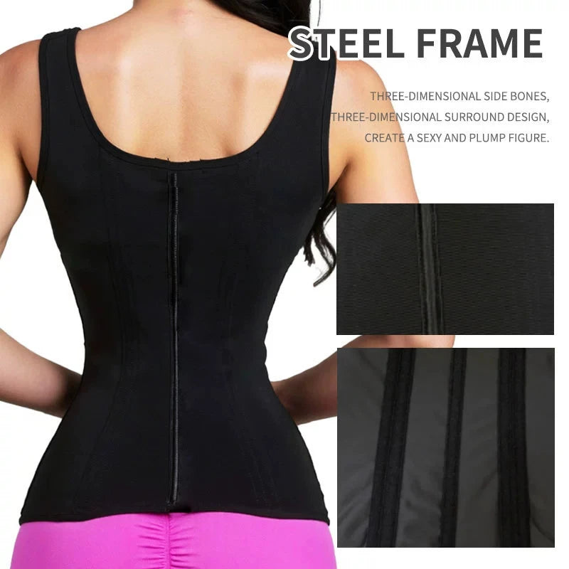 Shapewear Women Colombian Fajas Waist Trainer Tummy Control Vest Body Shaper 17 Steel Bones 3-Row Hooks Zipper Adjustable Strap