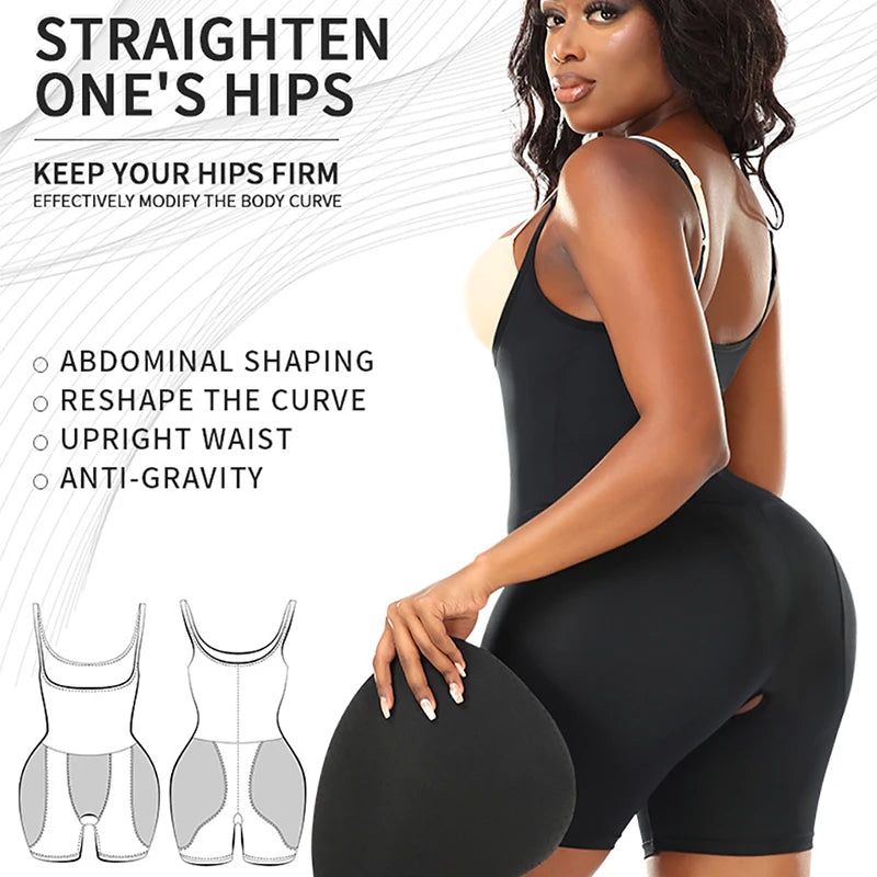 Women Upgraded Butt Lifing Shapewear Hourglass Body Shaper Bodysuit with Side Hip Pads Booty Enhancer Tummy Control Corset Fajas
