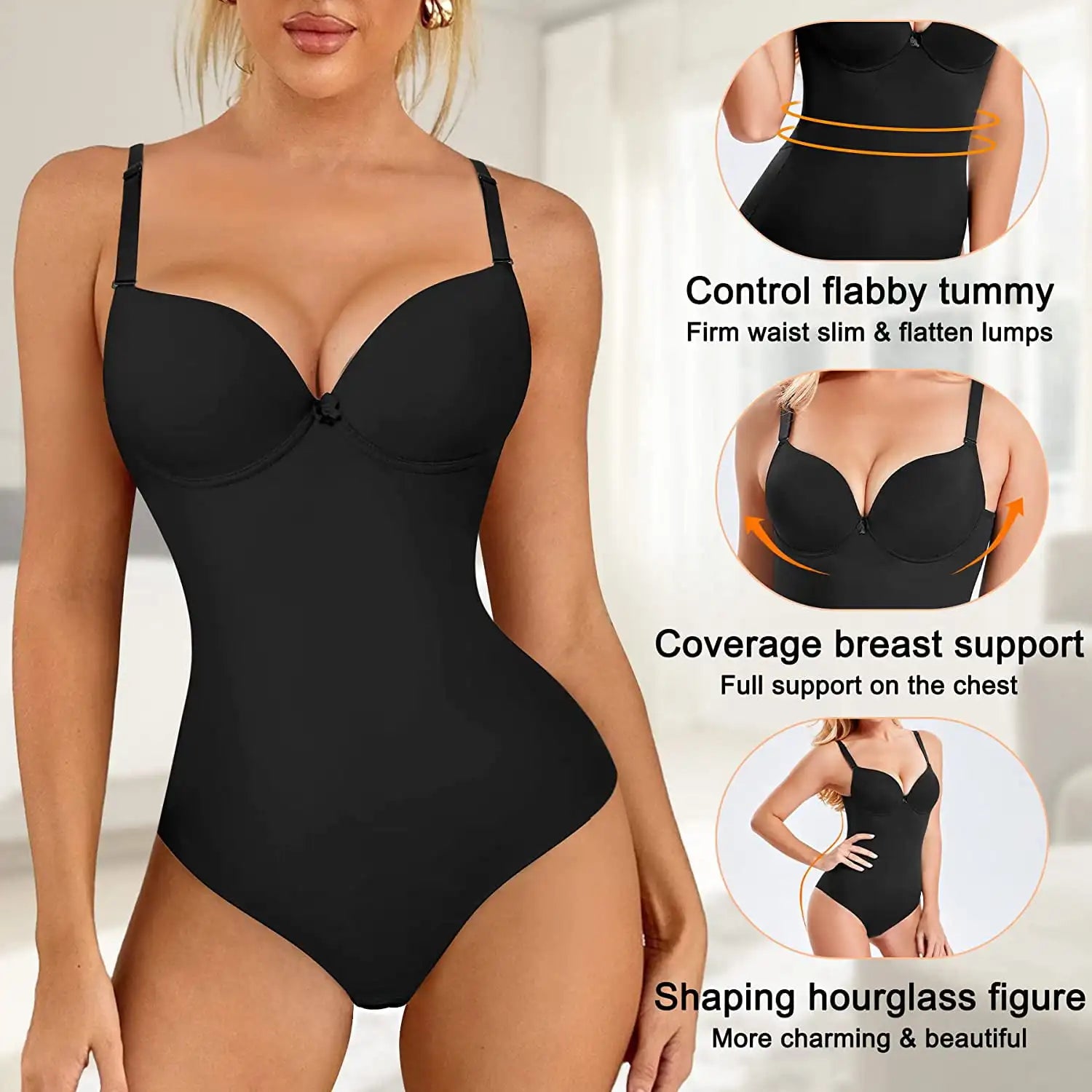 Shapewear Bodysuit for Women Slimming Body Shaper Waist Trainer Sexy V Neck Underwire Bra Jumpsuit Tummy Control Smooth Bodywear
