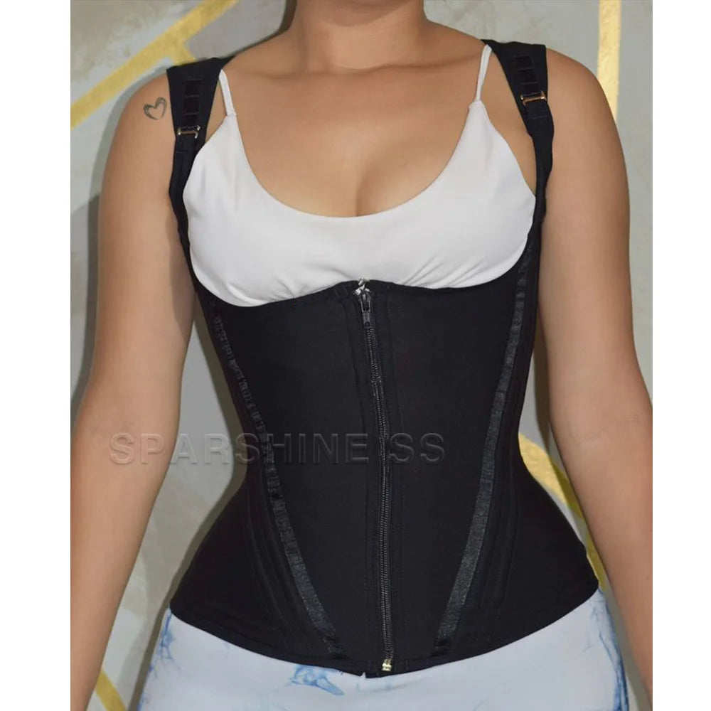 Fajas Colombianas Women Double Compression Body Shaper Shapewear Vest Tops Waist Trainer Corset Adjustable Zipper and Hook-eyes