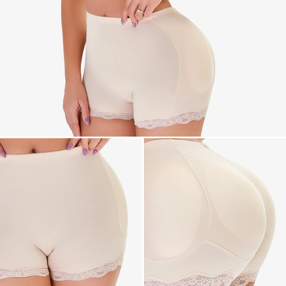 Women Padded Butt and Hip Shapewear Fake Ass Butt Pads Buttocks Panties with Lace Sexy Butt Push Up Panty Body Shaper Shorts