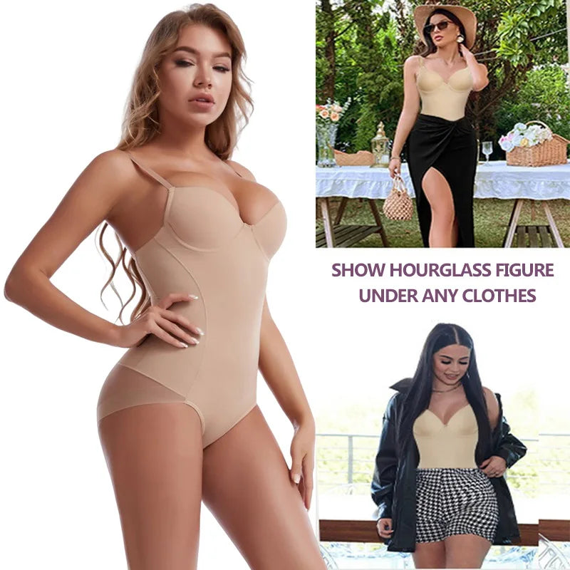 Shapewear Bodysuit for Women Slimming Body Shaper Waist Trainer Sexy V Neck Underwire Bra Jumpsuit Tummy Control Smooth Bodywear
